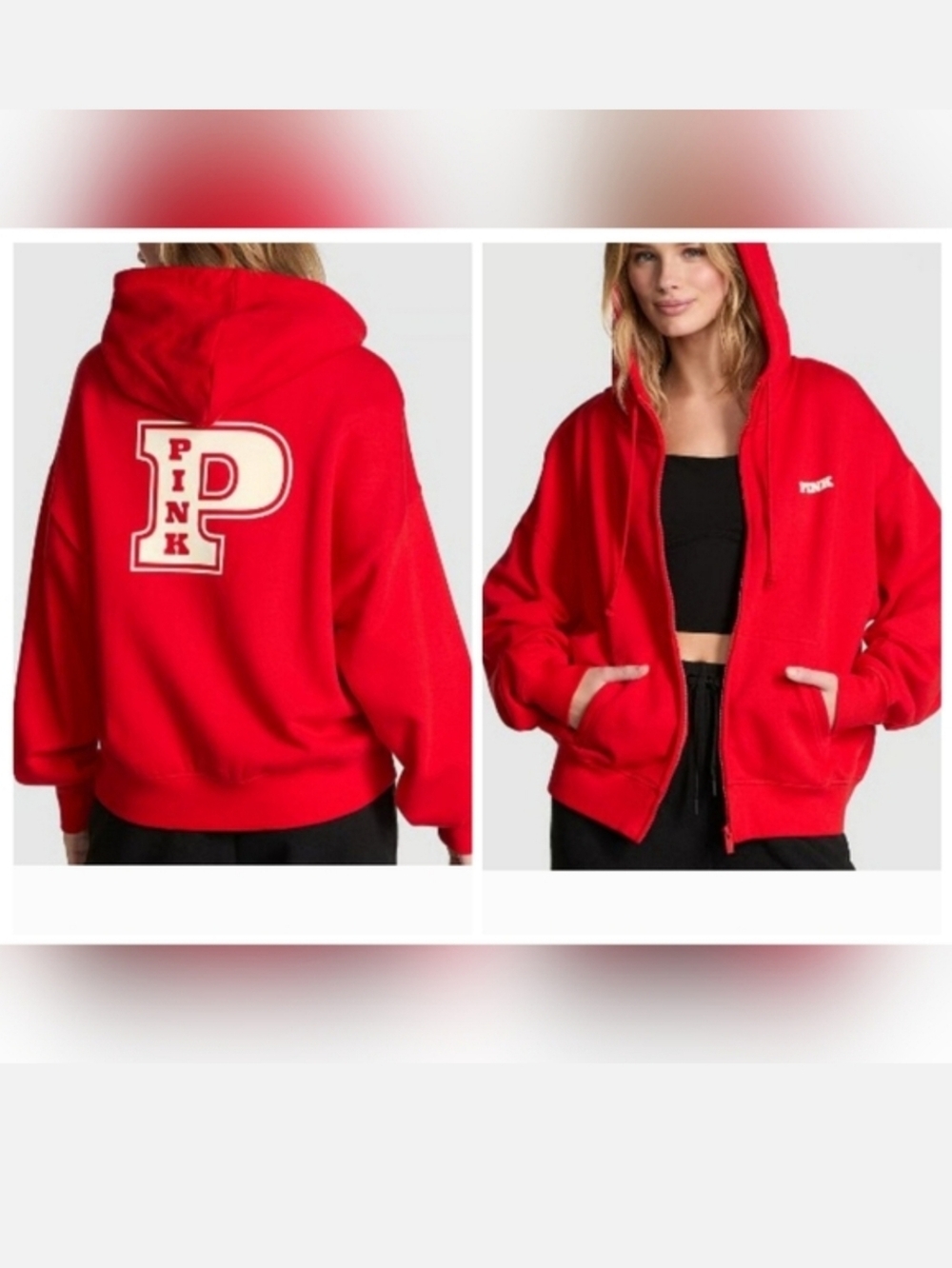 Victoria's secret pink relaxed fit Ivy Fleece Campus full zip hooded sweatshirt